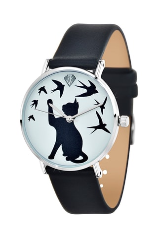 Montre à quartz en cuir - 
Noir et blanc