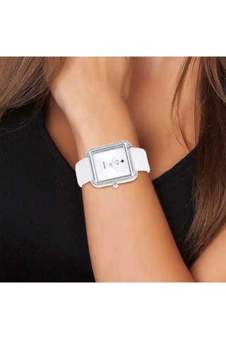 Montre à quartz sertie de diamant noir, cristaux scintillants en cuir - Blanc et argenté