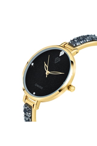 Montre à quartz sertie de diamant noir en métal - Doré
