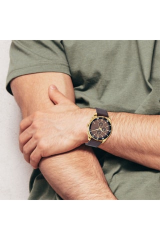 Montre à quartz en cuir - Chronographe - Marron et noir