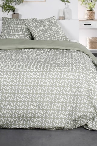 Parure de couette en coton Sunshine 57 fils/cm² - Kaki clair et blanc