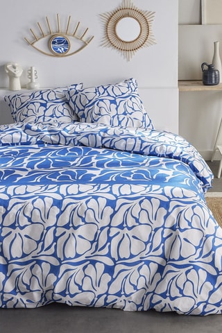 Parure de couette en coton 57 fils/cm² Sunshine - Bleu et blanc