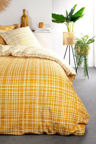 Parure de couette en coton Sunshine - Moutarde et écru