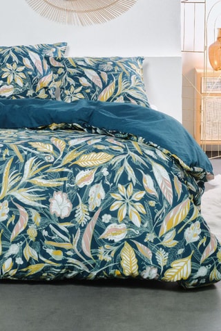 Parure de couette en coton 57 fils/cm² Sunshine - Bleu canard et jaune