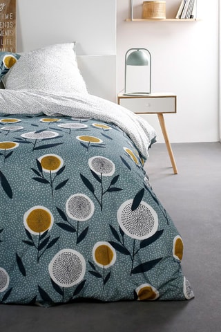 Parure de couette en coton 57 fils/cm² Sunshine - Vert d'eau et bleu