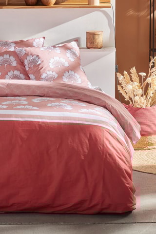 Parure de couette en coton 57 fils/cm² - Rose et blanc