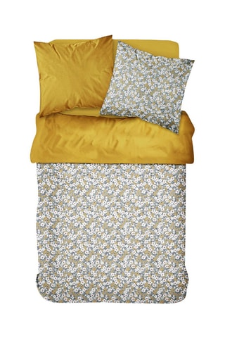 Parure de couette en coton Sunshine - Gris et moutarde