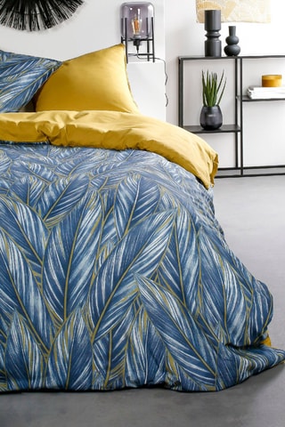 Parure de couette en coton Sunshine - Bleu et moutarde