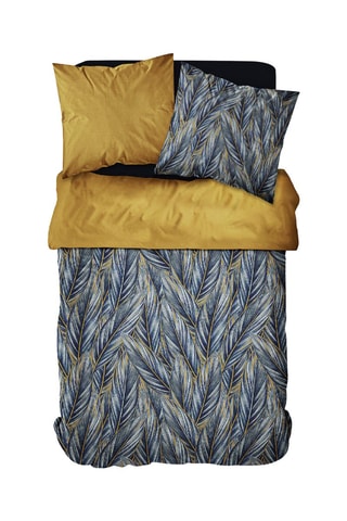 Parure de couette en coton Sunshine - Bleu et moutarde