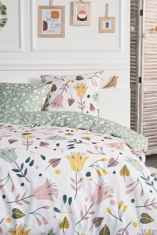 Parure de couette en coton Flanelle - Vert et blanc