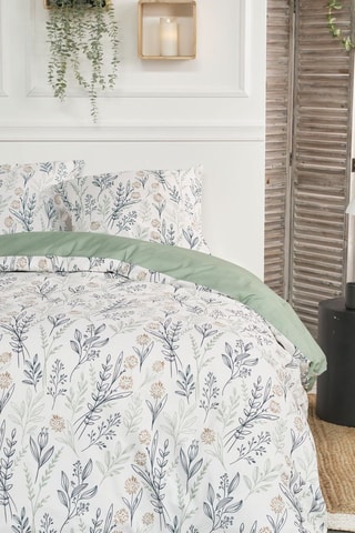 Parure de couette en coton Flanelle - Blanc et bleu