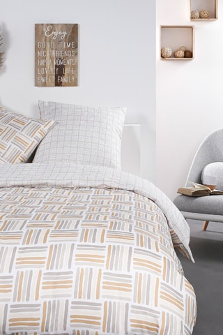 Parure de couette en coton 57 fils/cm² Mawira - Ecru et gris