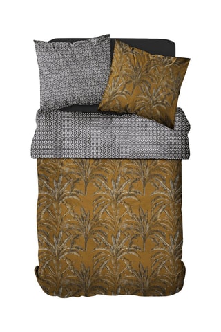 Parure de couette en coton Sunshine - Moutarde et gris