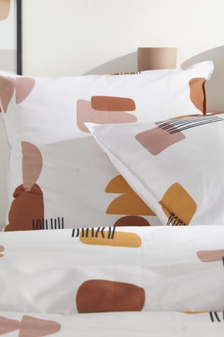 Parure de couette en coton 57 fils/cm² Retro mood - Blanc et orange