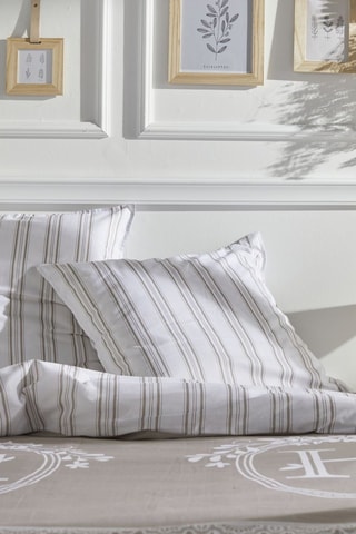 Parure de couette en coton 57 fils Charme - Beige et blanc