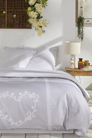 Parure de couette en coton 57 fils Charme - Gris et blanc