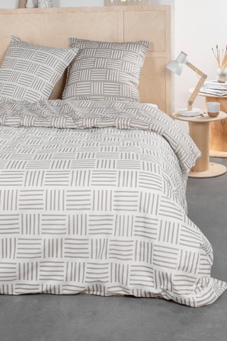 Parure de couette en coton 57 fils/cm² Sunshine - Blanc et taupe