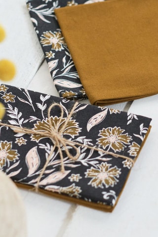 2 serviettes de table Japur - Fusain et moutarde