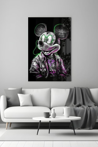 Tableau Mickey Disney en verre trempé Neon Mouse