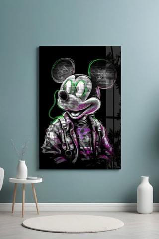 Tableau Mickey Disney en verre trempé Neon Mouse