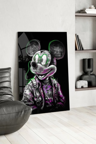 Tableau Mickey Disney en verre trempé Neon Mouse