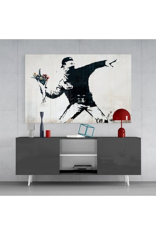 Tableau en verre trempé "Flower Thrower" - Banksy - Reproduction