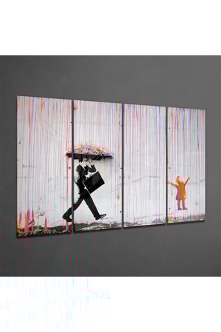 Quadriptyque en verre trempé Rain of Joy - Banksy - Reproduction