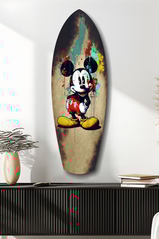 Décoration murale en verre trempé Mickey Disney - Rouge et beige