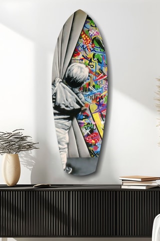 Décoration murale en verre trempé Behind the Curtain - Gris et jaune