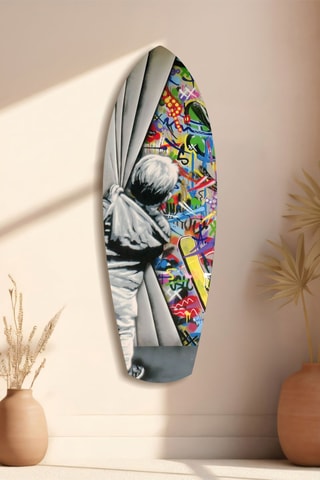 Décoration murale en verre trempé Behind the Curtain - Gris et jaune