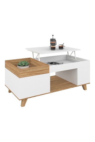 Table basse relevable Elina - Imitation bois et blanc