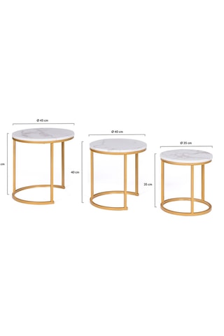 3 tables basses gigognes rondes Glam - Effet marbre et doré