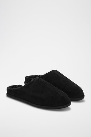 Pantufas forradas em nobuck - Preto