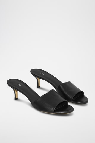 Mules de salto em couro - Preto