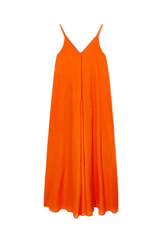 Vestido midi em linho - Laranja