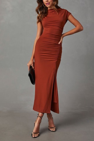 Robe longue drapée Brique