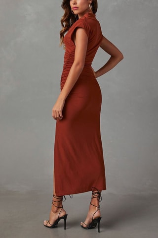 Robe longue drapée Brique