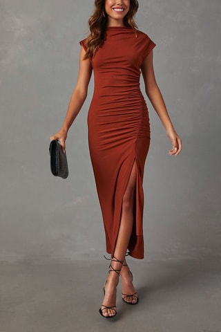 Robe longue drapée Brique