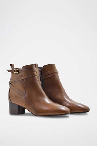 Bottines en croûte de cuir - Camel