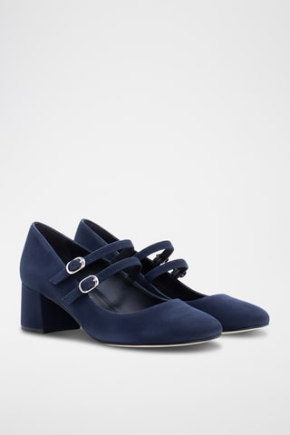 Babies à talons en nubuck - Bleu marine