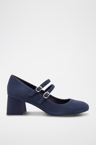 Babies à talons en nubuck - Bleu marine