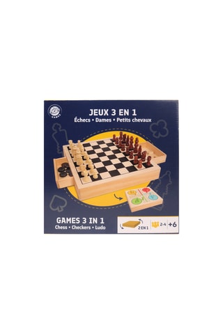 Jeux 3-en-1 échecs, dames et petits chevaux - Dès 6 ans