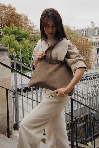 Sac porté épaule en nubuck Maldives - Taupe
