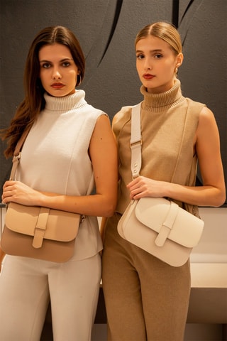 Sac bandoulière en cuir Monica - Beige et doré