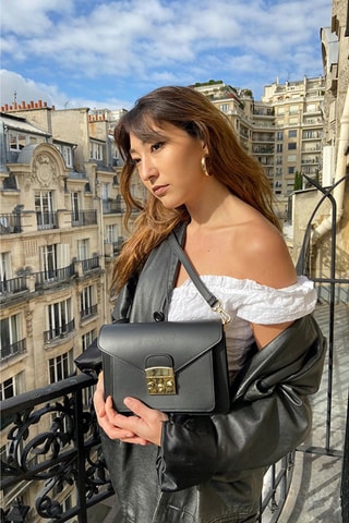 Sac bandoulière en cuir Vic - Noir