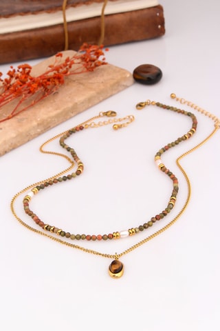 2 colliers - Plaqué or jaune et agates