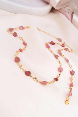 Parure - Plaqué or jaune et quartz fraise