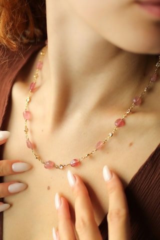 Parure - Plaqué or jaune et quartz fraise