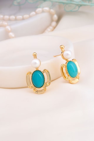 Puces - Plaqué or jaune, perles de culture et agate