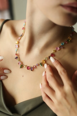 Collier - Plaqué or jaune et zircons